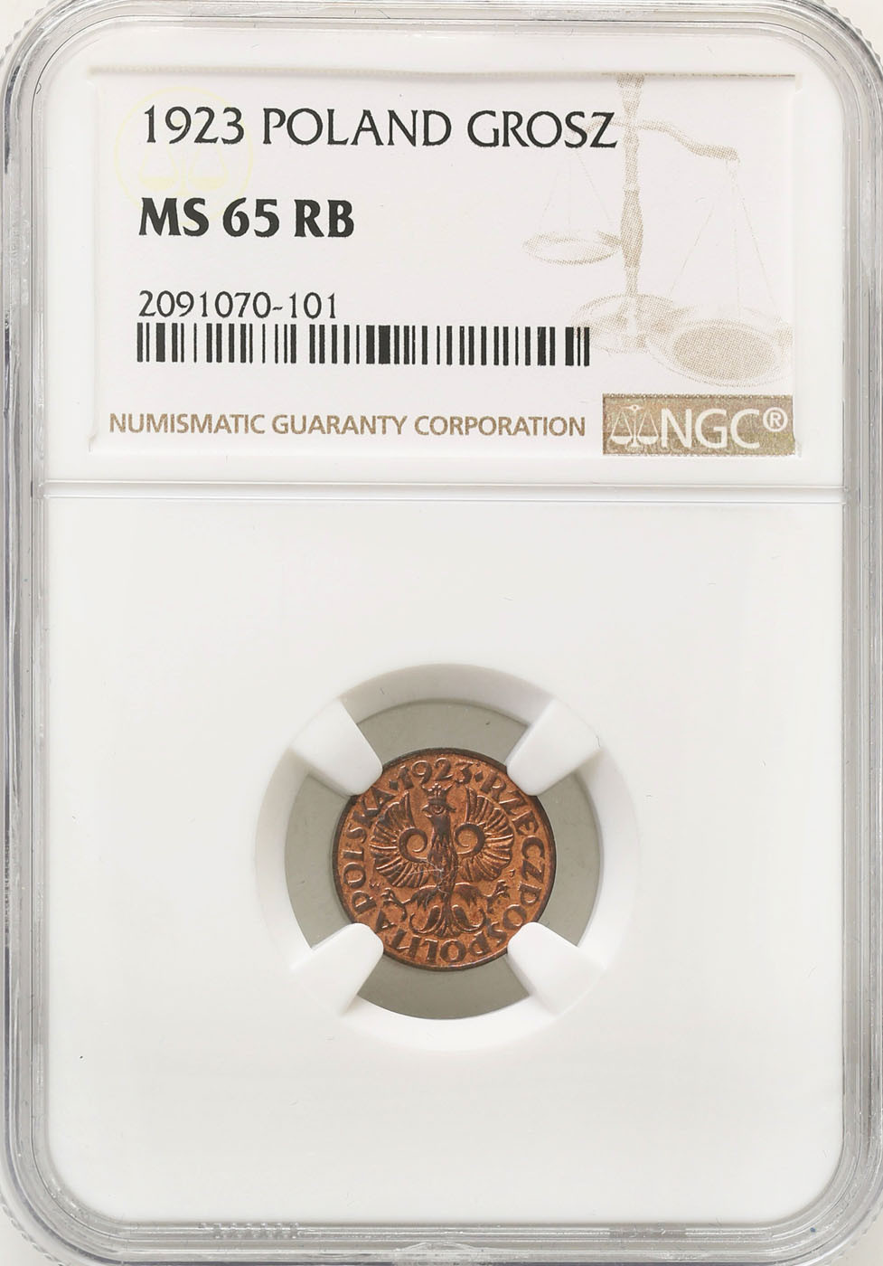 II RP. 1 grosz 1923 NGC MS65 RB